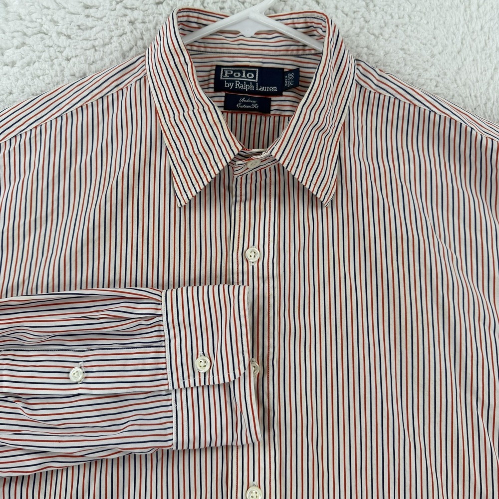 Polo Ralph Lauren Andrew Shirt Mens 17 36/37 White Stripe Custom Fit LS Dress